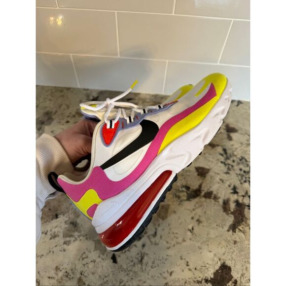 Nike Air Max 270 React Sneakers White Pink Yellow Black, Women’s Size 9 - Picture 11 of 12